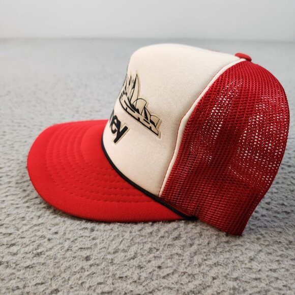 Vintage Trucker Hat Snapback Cap Sydney Australia Red White Rope Mesh Foam 80s - Picture 2 of 8